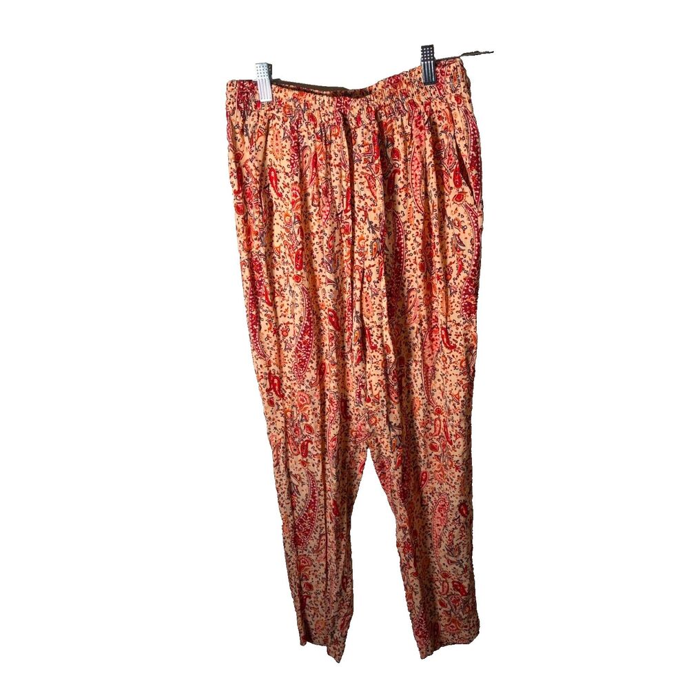 Zara Pants Women's Small Colorful Floral Pull On Boho Paisley Orange Artsy